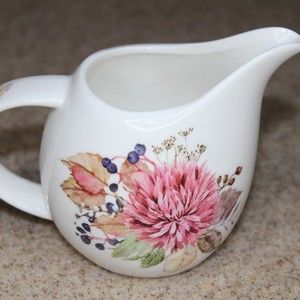 New Upcycled altered decor creamer fall thanksgiving small leaf motif